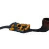 SP-050901-2 Handcrafted tobacco smoking hand pipe of a Viking skull head with a blue horned helmet in small size.