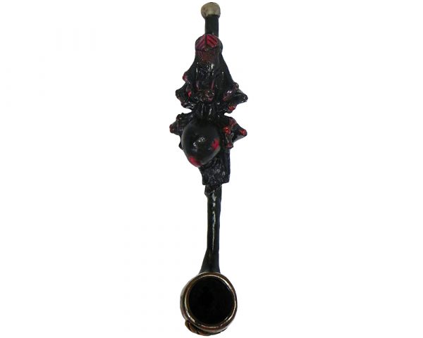 Handcrafted tobacco smoking hand pipe of a Black Widow spider with red spots in small size.