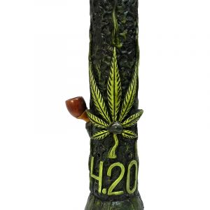 Handcrafted tobacco smoking water pipe of a cannabis pot leaf with a "4.20" sign.