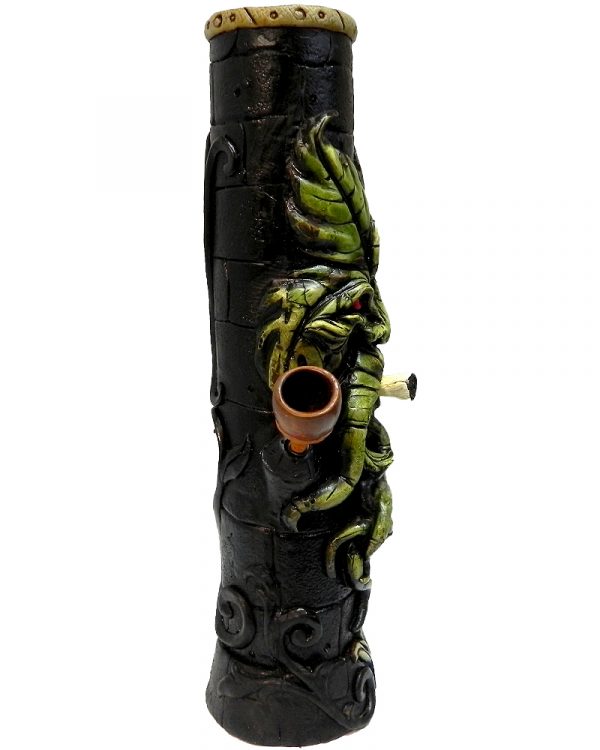Handcrafted tobacco smoking water pipe of a smoking green leaf man face.