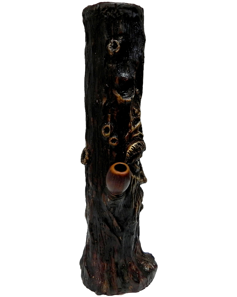 Handcrafted tobacco smoking water pipe of a brown tree stump man face.