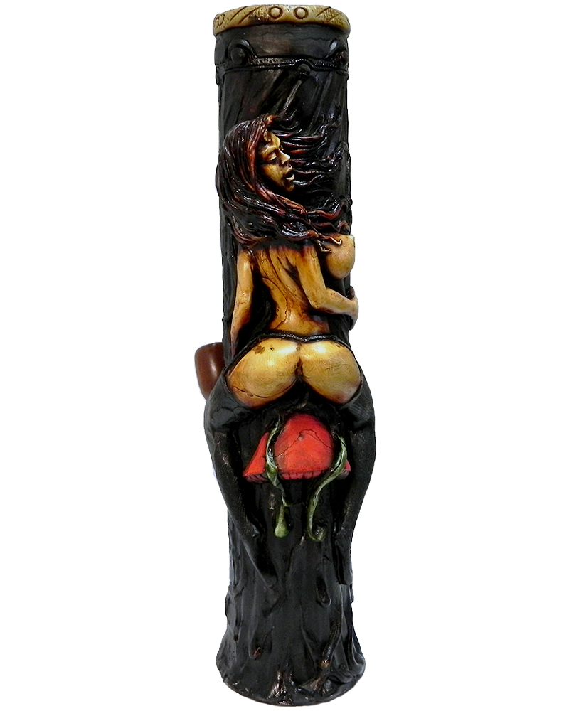 Handcrafted tobacco smoking water pipe of a sexy nude girl with big booty sitting on a mushroom.