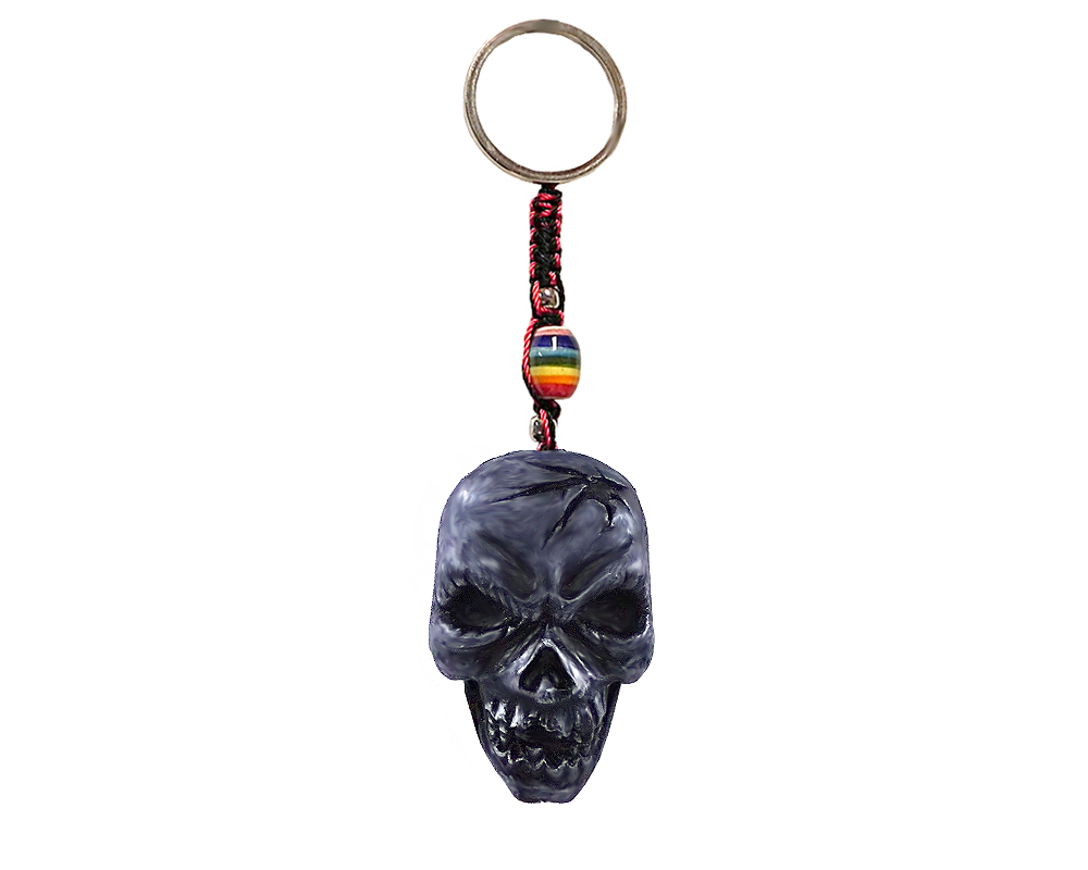KC-05051004 Handmade durepox resin figurine keychain of a gray cracked skull.