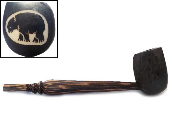 Handcarved tobacco smoking natural tagua nut hand pipe of a big bear in large size.