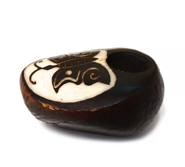 Handcarved tobacco smoking mini round natural tagua nut hand pipe bowl of a butterfly.