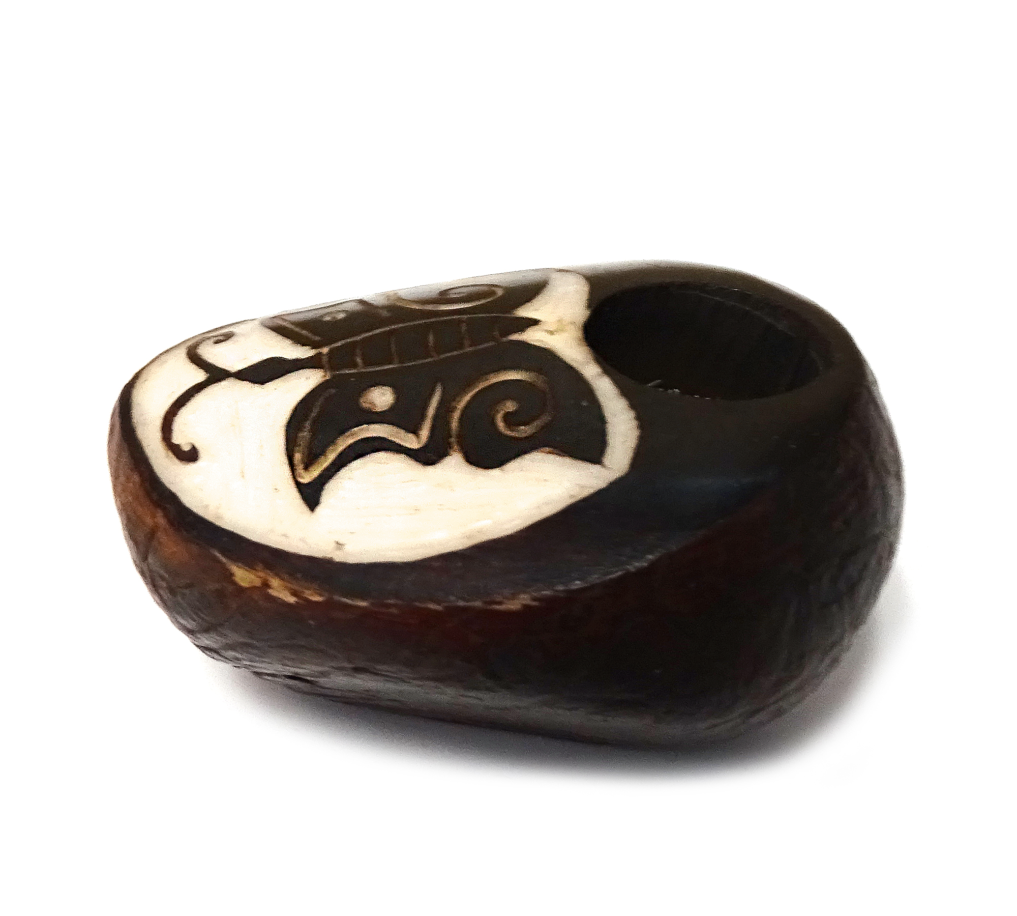 Handcarved tobacco smoking mini round natural tagua nut hand pipe bowl of a butterfly.