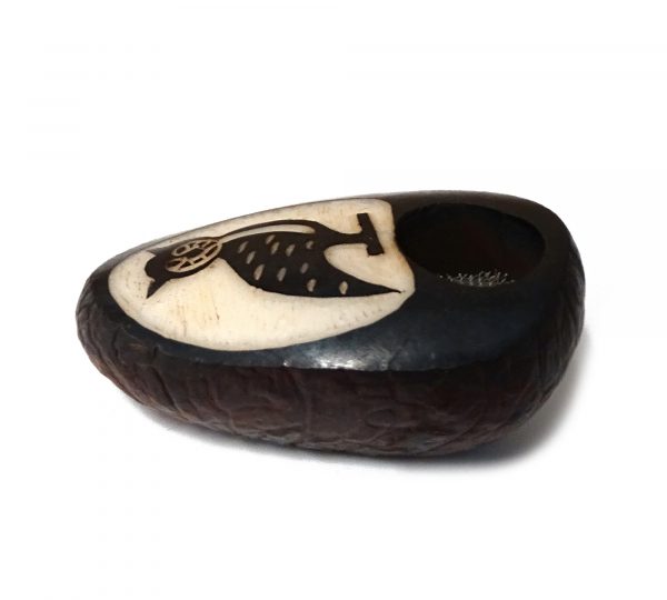 Handcarved tobacco smoking mini round natural tagua nut hand pipe bowl of an owl.