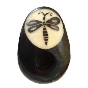 Handcarved tobacco smoking mini round natural tagua nut hand pipe bowl of a dragonfly.