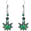 EA-046707040099 Psychedelic cannabis pot leaf with multiple eyes acrylic dangle earrings with beaded metal hooks in green and multicolored rainbow color combination.