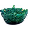 Handcrafted round bowl incense holder ash tray with cannabis pot leaf design in green.