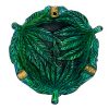 Handcrafted round bowl incense holder ash tray with cannabis pot leaf design in green.