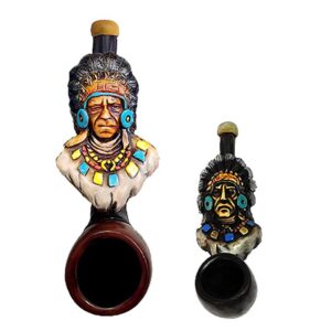 Handcrafted tobacco smoking hand pipe of a Native American historical figure, "American Horse", chief of the Oglala Lakota tribe in both mini and small sizes.