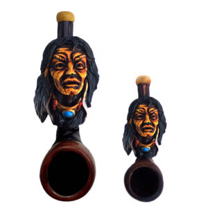 Handcrafted tobacco smoking hand pipe of a Native American historical figure, "Sitting Bull" in both mini and small sizes.