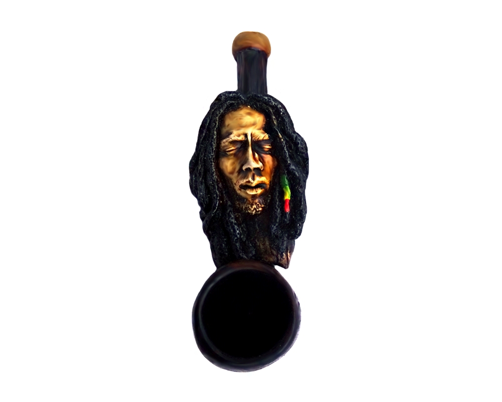 Handcrafted tobacco smoking hand pipe of Bob with closed eyes in mini size.