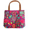 LB-020402990899 Handmade extra large tote purse bag with multicolored embroidered garden and floral designs and brown vegan leather suede handle in assorted colors. Color will vary from examples in image.