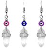 Silver wire wrapped clear quartz crystal point earrings with evil eye bead.