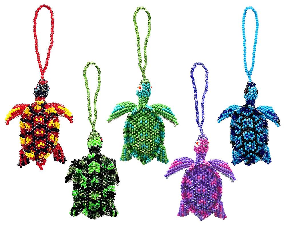 OR-010803043599 Handmade Czech glass seed bead sea animal figurine hanging ornament of a sea turtle in assorted colors. Color will vary from examples in image.