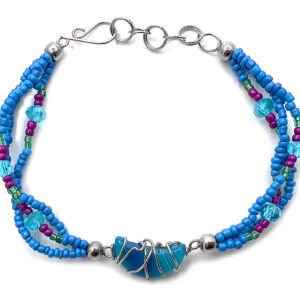 Wire Wrapped Moon Stone Beaded Multi Strand Bracelet - Turquoise Agate