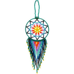 Seed Bead Dream Catcher Ornament - Teal/Turquoise/Yellow