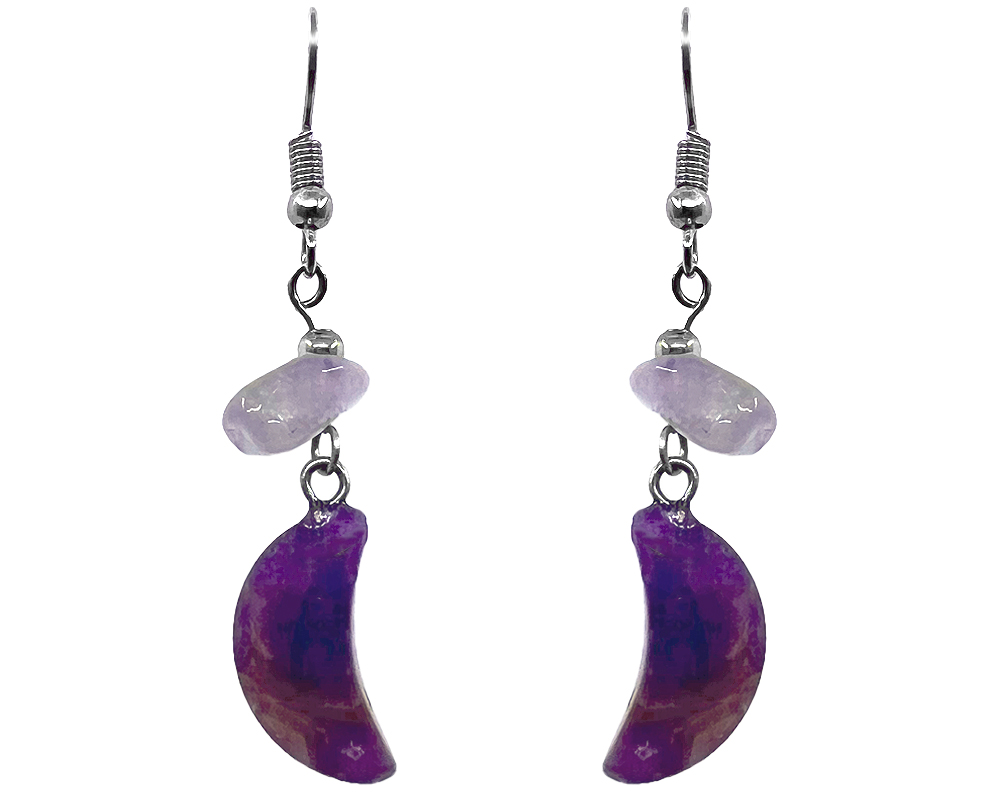 EA-021300061626 Moon Stone Earrings - Purple Amethyst