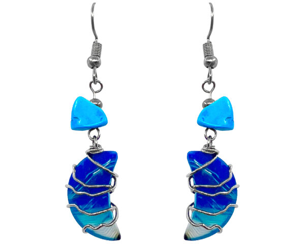 Wire Wrapped Moon Stone Earrings - Turquoise Agate