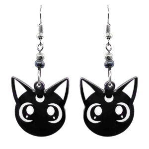 Luna Cat Face Earrings - Black/White