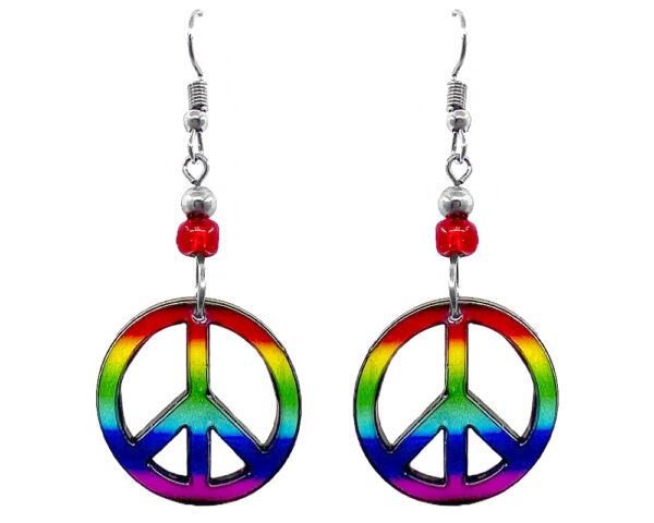 Rainbow Peace Sign Earrings - Rainbow