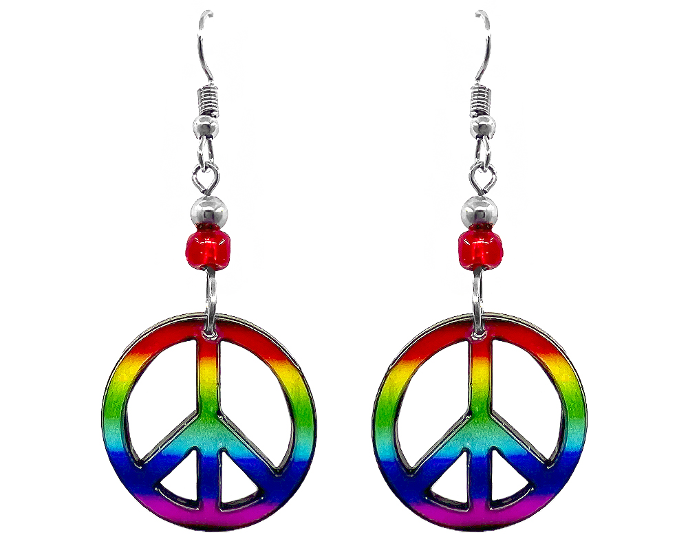 Rainbow Peace Sign Earrings - Rainbow