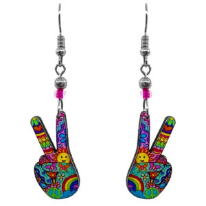Peace Sign Hands Earrings - Psychedelic/Multi