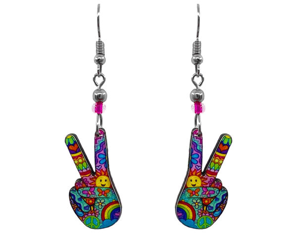 Peace Sign Hands Earrings - Psychedelic/Multi