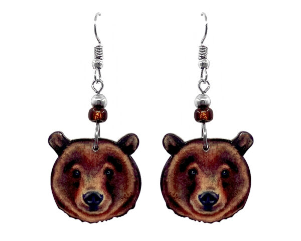 Grizzly Bear Face Earrings - Brown