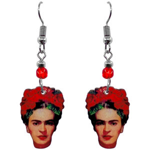 Frida Face Earrings - Red/Peach