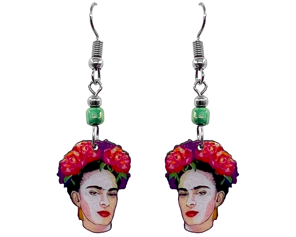 Frida Face Earrings - Red/Beige