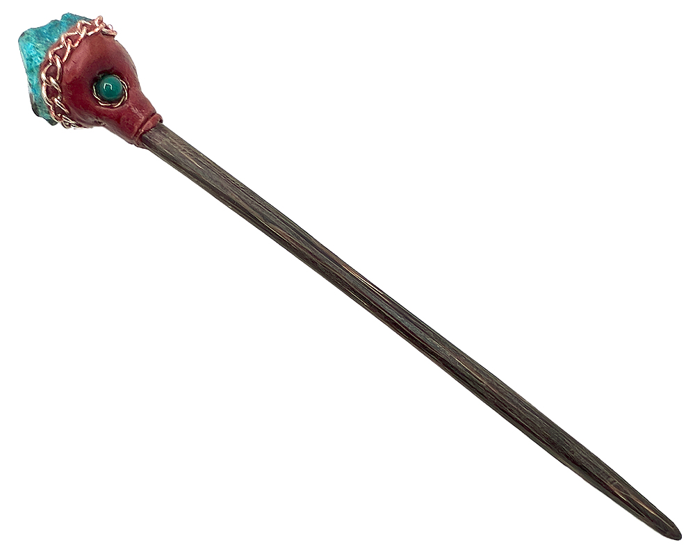 HA-020301545408 Raw Stone Wooden Hair Stick - Teal Chrysocolla