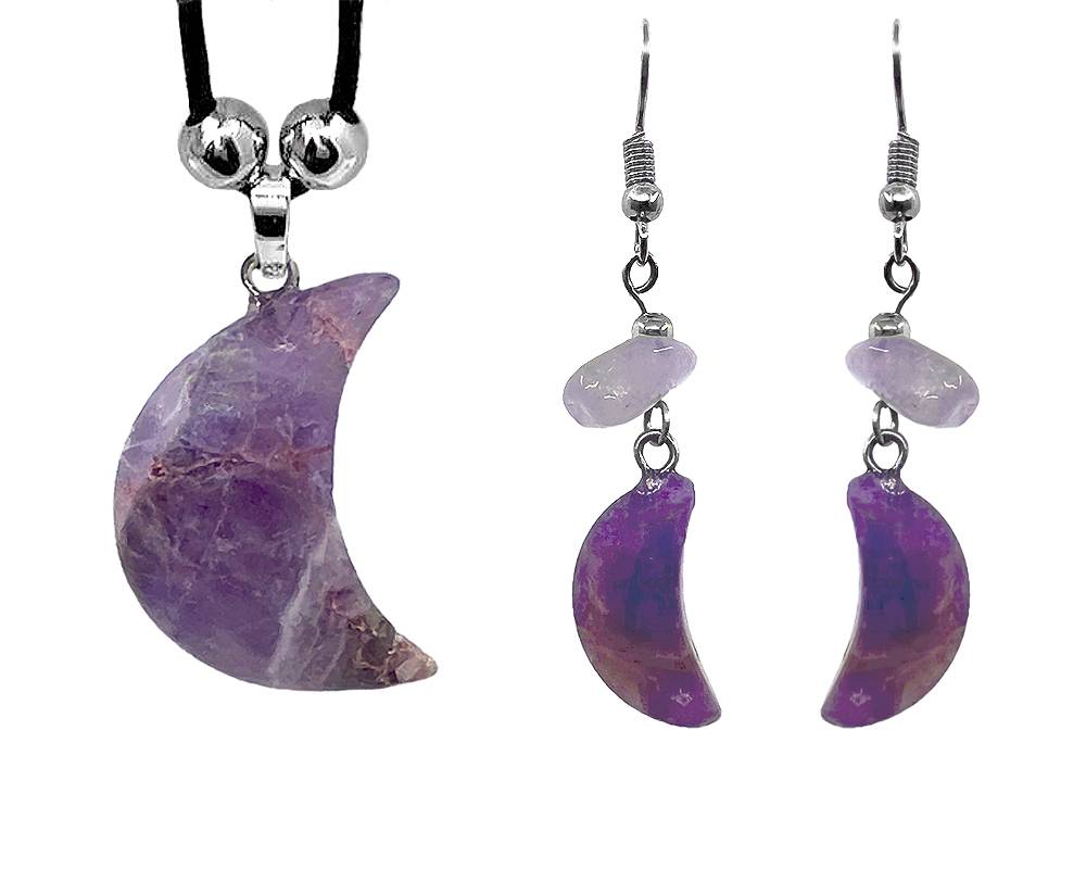 JS-020401061626 Crescent Moon Stone Jewelry Set - Purple Amethyst