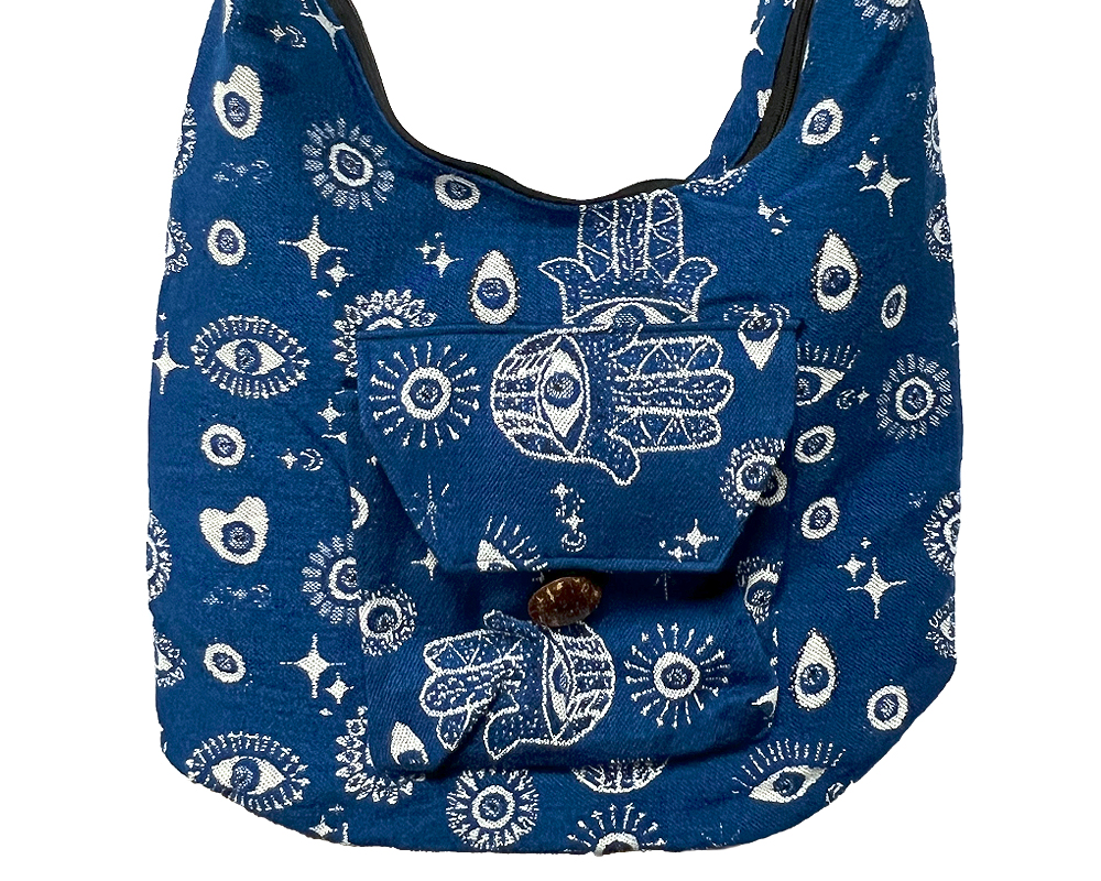 Large Evil Eye Hobo Purse - Blue/Hamsa