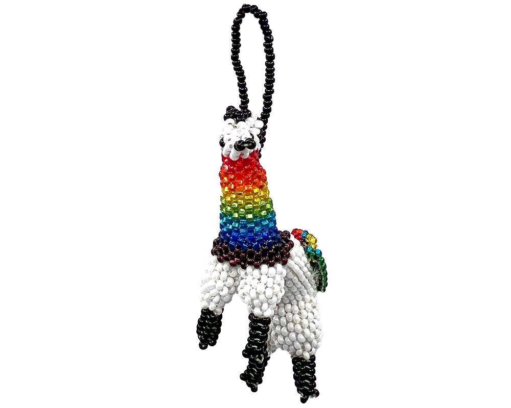 Seed Bead Llama Ornament - White