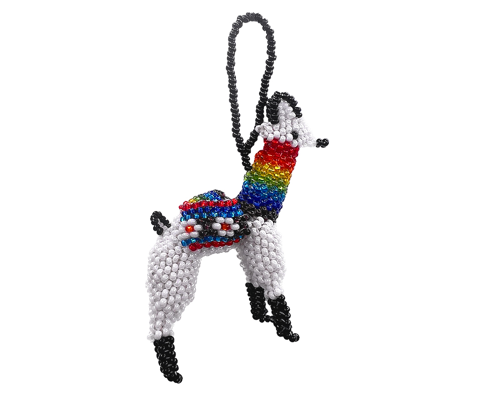 Seed Bead Llama Ornament - White