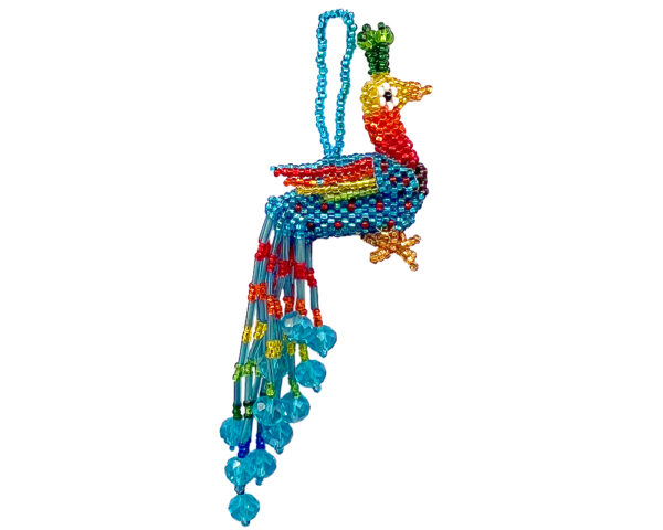Seed Bead Peacock Dangle Ornament - Turquoise