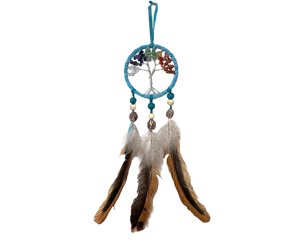 Small Tree of Life Stone Dream Catcher Ornament - Light Blue