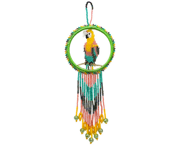 Seed Bead Parrot Dream Catcher Ornament - Lime/Yellow/Turquoise