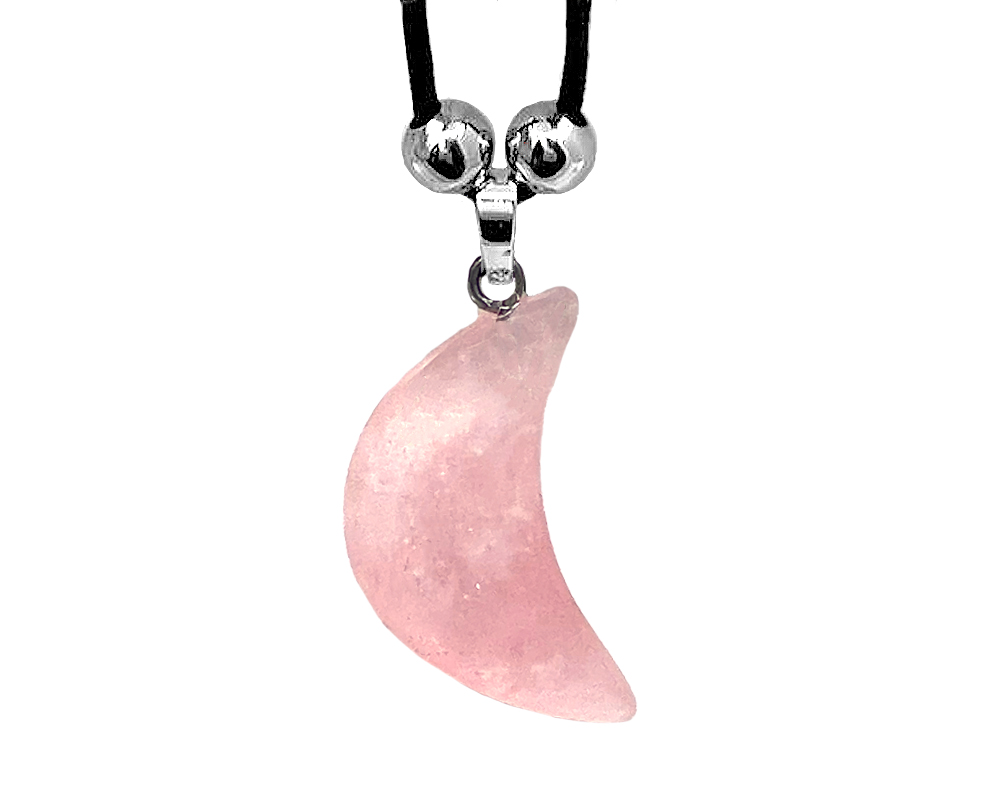 PN-011300171717 Crescent Moon Stone Necklace - Pink Rose Quartz