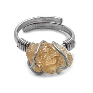 Mini Wire Wrapped Raw Stone Ring - Yellow Citrine