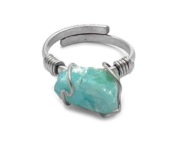 Mini Wire Wrapped Raw Stone Ring - Amazonite