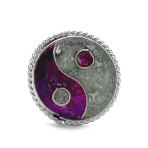 Yin Yang Chip Stone Inlay Ring - Purple/White