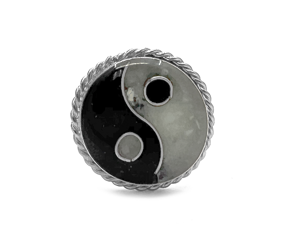 Yin Yang Chip Stone Inlay Ring - Black/White