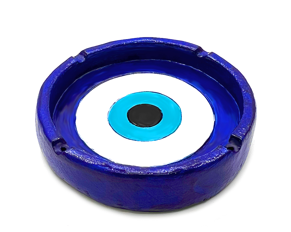 Evil Eye Round Ash Tray - Blue